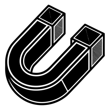 A simple. bold black and white illustration of a horseshoe magnet. Perfect for presentations. marketing materials. or educational graphics.のイラスト素材