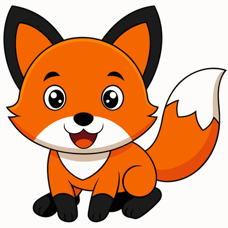 Cute cartoon fox with a big smile and big eyes. Perfect for childrens books. illustrations. and designs.のイラスト素材