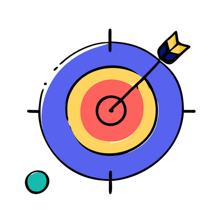 A colorful and modern illustration of an arrow hitting the bullseye of a target. symbolizing success. achievement. and goal attainment.のイラスト素材