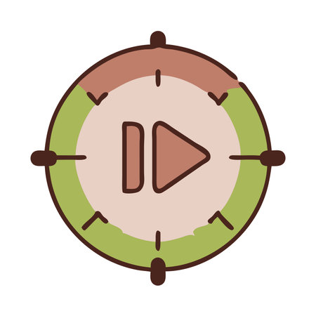 A colorful and stylized play button icon in a circular frame with a green and brown color scheme. Perfect for web design. mobile apps. and user interface elements.のイラスト素材