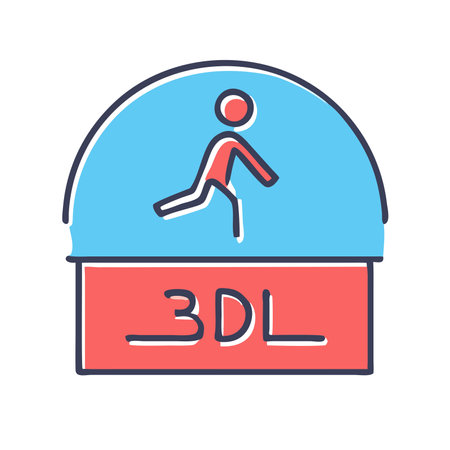 A cartoon style icon depicting a person walking with the text 3DL underneath. suggesting a 3D design or digital modeling application. This icon is perfect for app interfaces. websites. and presentations related to 3D design. virtual reality. or augmented reality.のイラスト素材