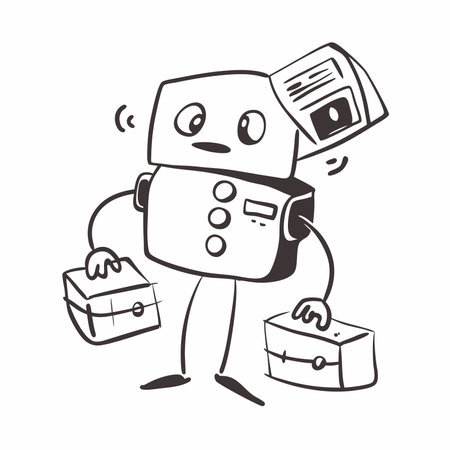 A cute robot with a briefcase and a folder under its arm. Perfect for illustrating AI. technology. automation. or efficiency.のイラスト素材
