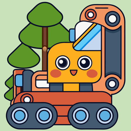Cute cartoon excavator with big eyes and a friendly smile. Perfect for kids books. educational materials. or fun illustrations.のイラスト素材