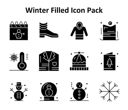 Vector illustration set of 12 icons in Solid Filled style, focused on the Winter subject.のイラスト素材