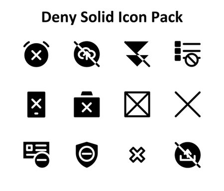 This icon pack includes 12 vector icons representing Deny in a consistent Filled design style.のイラスト素材