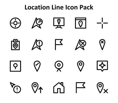 Collection of 20 icons in Outline style based on the Location theme. Ideal for digital and creative uses.のイラスト素材