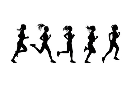 Set of womenâ??s running , silhouettes.の写真素材