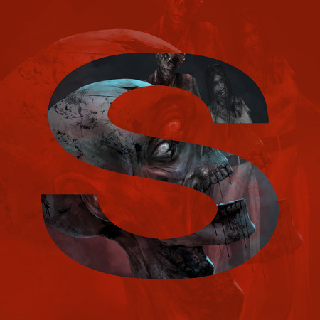 Monster letter S. Letter sign with horrible and evil monster zombies face illustration art.の写真素材