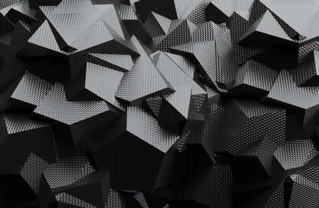 3d render illustration of lowpoly geometric shaped, black and white colored backdrop texture.の写真素材