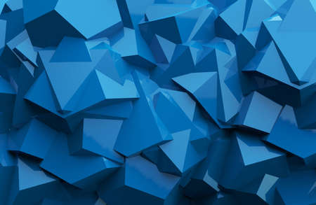 3d render illustration of lowpoly geometric shaped, blue colored backdrop texture.