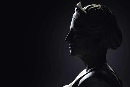 3d render illustration of antique greek female sculpture profile view on dark background.の写真素材