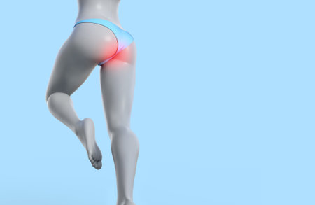 3d render illustration of female figure with highligthed haemorrhoids problem.の写真素材