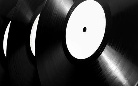 Photo of black vinyl plates laying, close-up viewの写真素材
