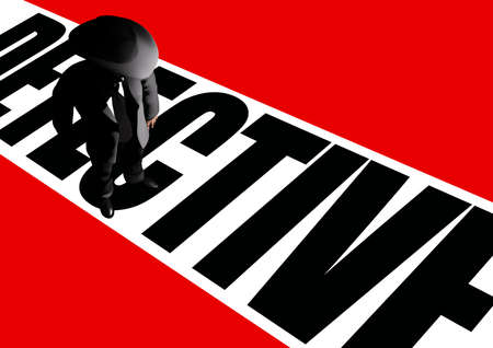 3d render illustration of noir style detective or gangster male in suit and hat standing on street sign background.の写真素材