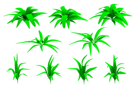 Isolated 3d render illustration of isometric game bush, grass and greenery in various types.の写真素材