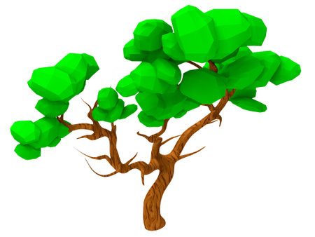 Isolated 3d render illustration of isometric game lowpoly style oak tree.の写真素材