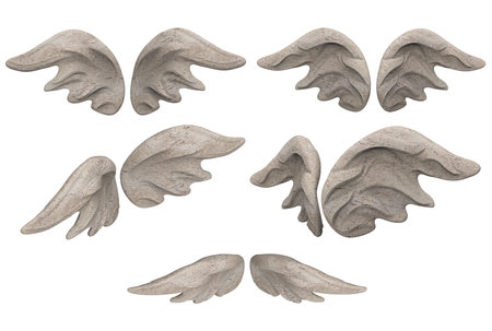 Isolated 3d render illustration of stone statue Cupid angel wings, in various angles.の写真素材