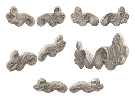 Isolated 3d render illustration of stone statue Cupid curly angel wings, in various angles.の写真素材