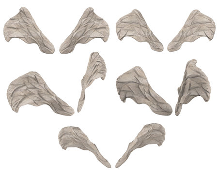 Isolated 3d render illustration of stone statue flying angel wings, in various angles.の写真素材