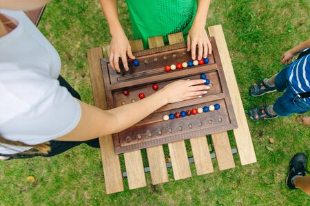 Wooden materials for solving puzzles and problems . Training with natural materials. The blocks for the tower.の写真素材