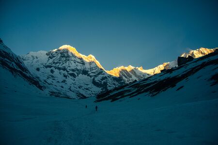 Annapurna South Face at sunrise. Annapurna South Face at sunrise Annapurna base camp.の写真素材