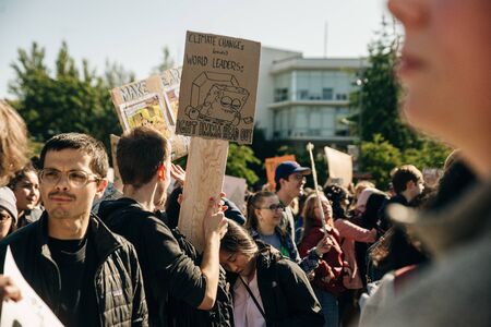 Striking people at rallies on environmental occasion global warmingのeditorial素材