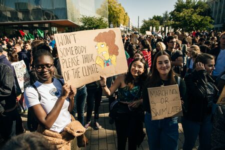 Striking people at rallies on environmental occasion global warmingのeditorial素材