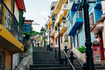 GUAYAQUIL, ECUADOR, FEBRUARY - 2018. Multicolored houses in the Las Penas district