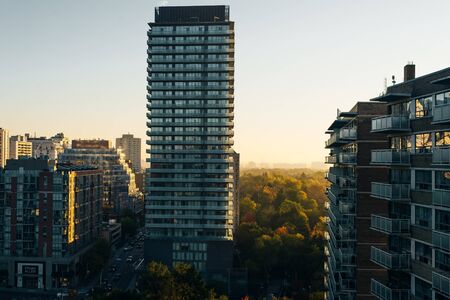 Aerial view of the modern city skyline during a morning, toronto