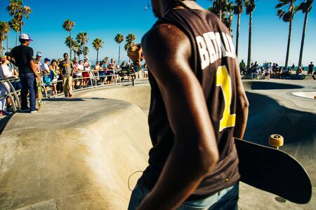 California, Los Angeles - june, 2019 Skater boy on the street in Los angeles. Skateboarding in venice beach.のeditorial素材