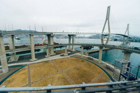 BUSAN, SOUTH KOREA - Oct, 2019 Spiral road ramp of Busan North Port Bridge.