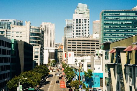 San Francisco, CA - JULY 2018 - A typical San Francisco street. people.