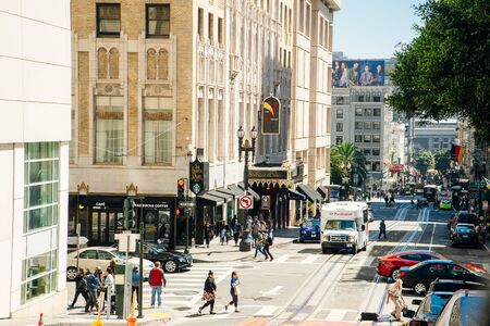 San Francisco, CA - JULY 2018 - A typical San Francisco street. people.