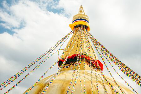 Boudhanath, Kathmandu, Nepal - October, 2019 Boudhanath Stupa, one of the largest spherical Tibetan stupas temple.のeditorial素材