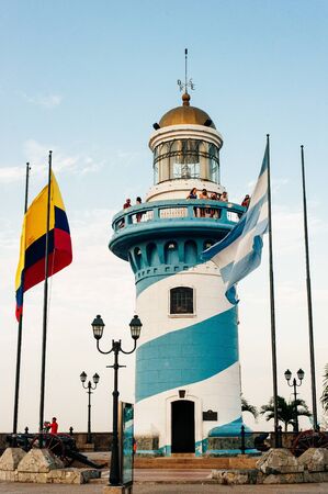The Lighthouse on the top of Santa Ana Hill, one of the major attraction in Guayaqil, Ecuador - june, 2018.のeditorial素材