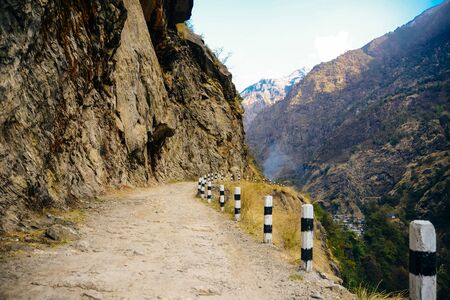 Lonely road, annapurnas trekking road, in Himalayasの写真素材