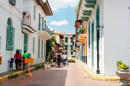 PANAMA CITY, PANAMA - june, 2019. Old buildings in the old part of Panama City.