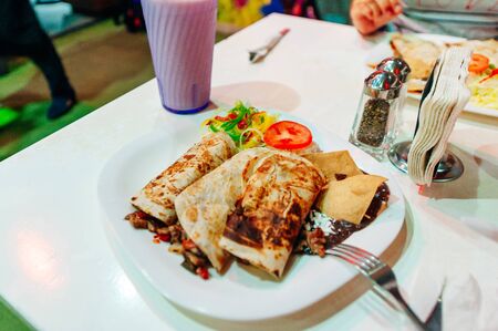 Photo of Mexican tacos with ground meat, beef, beansの写真素材
