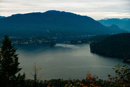 Beautiful park on top of Burnaby Mountain with Vancouver City in the Backgroundの写真素材
