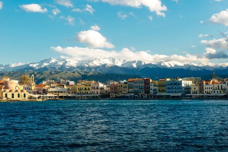 Chania Harbour. Beautiful venetian port with boats.の写真素材