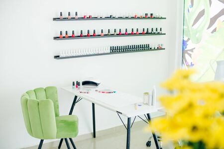 usa, la - january, 2020 UV lamp. manicure specialist set. Small nail art and manicure businessのeditorial素材