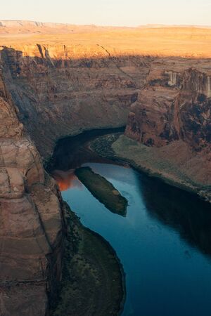 Horseshoe Bend in Glen Canyon National Recreation Area in early dawnの写真素材