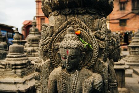 Swayambhunath is an ancient religious architecture atop a hill in the Kathmandu Valley, Nepal - december, 2019.のeditorial素材