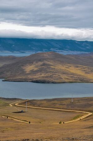 View above big beautiful lake, Baikal lake, Russia.の写真素材