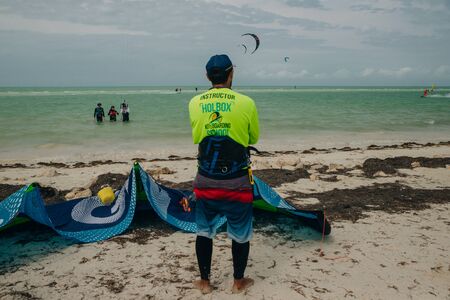 mexico, island holbox - february 2020 Kite surfing at holbox island in the caribbean sea.