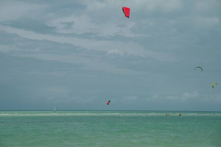 mexico, island holbox - february 2020 Kite surfing at holbox island in the caribbean sea.