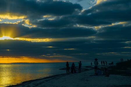 Holbox island sunset beach palm tree tropical in Mexico.