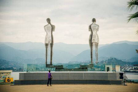 Batumi, Georgia - September, 2019 Moving sculpture Ali and Nino by Tamar Kvesitadze in Batumiのeditorial素材