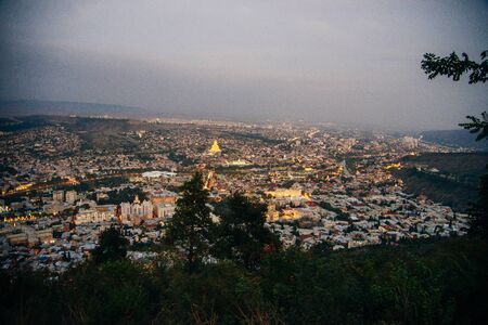 View from Mtatsminda mountain of night sky, Tbilisi, is the capital of Georgiaのeditorial素材