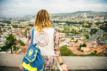 Tbilisi, Georgia - september, 2019 Panoramic view of Tbilisi city from the Narikala Fortress, old...